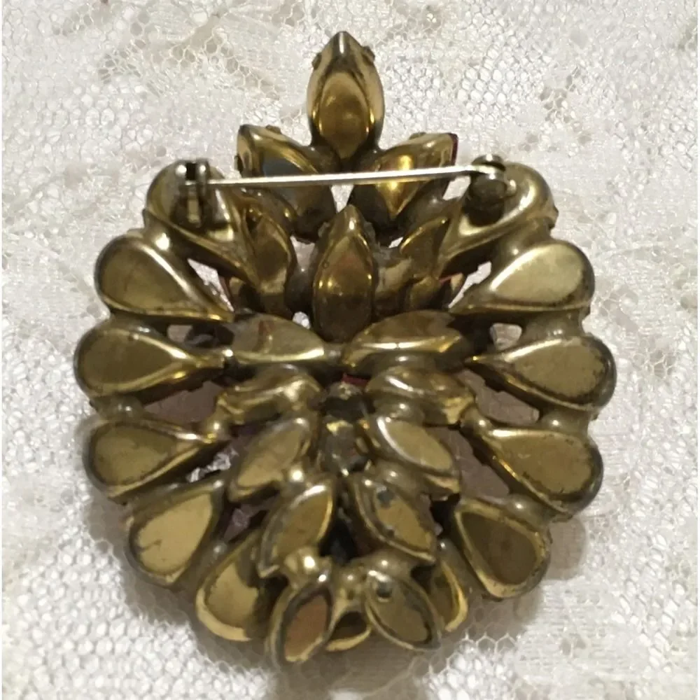 Vintage Pink Rhinestone Brooch Aurora Borealis Stones